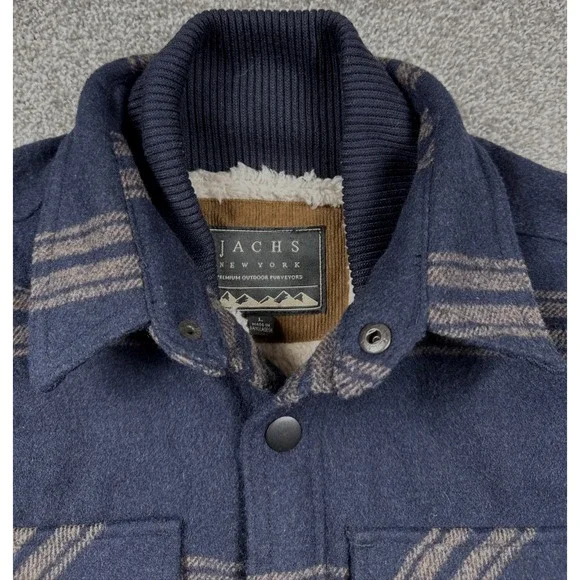 Jachs New York Wool Blend Sherpa Lined Jacket Mens Large Navy Plaid Insulated - Picture 7 of 12
